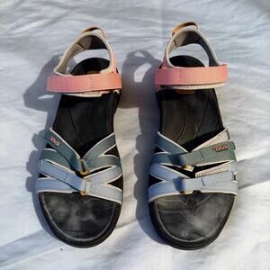 Teva Tirra Women’s Sport Hiking Sandals Size 10 Pink Blue Gray Adjustable Water